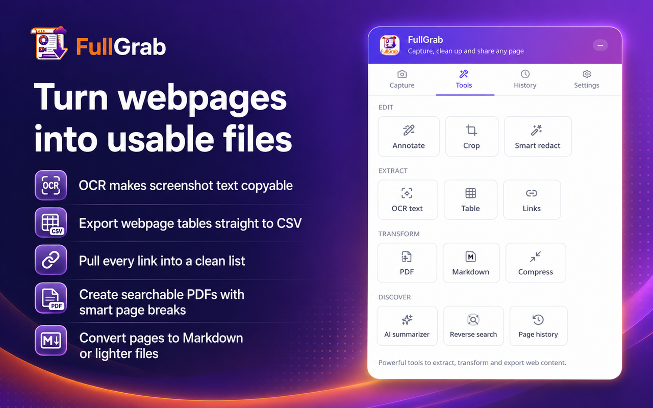 Turn webpages into usable files