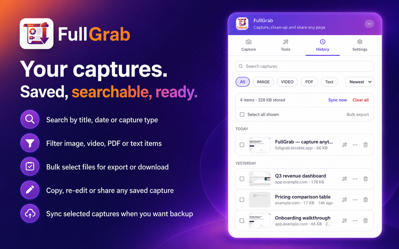 Captures saved, searchable and ready